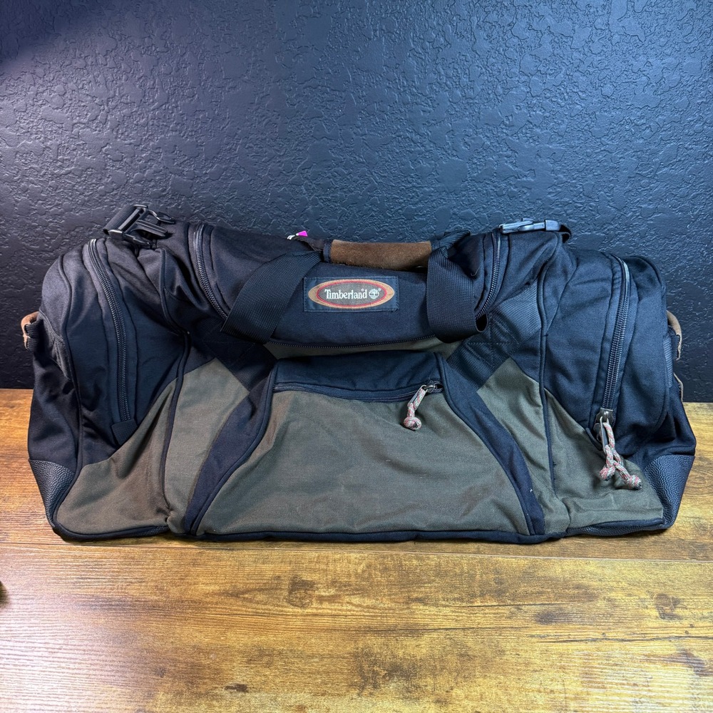 Timberland Large Duffle Bag Black Olive Canvas Suede Travel Gym Luggage Mens OS‎